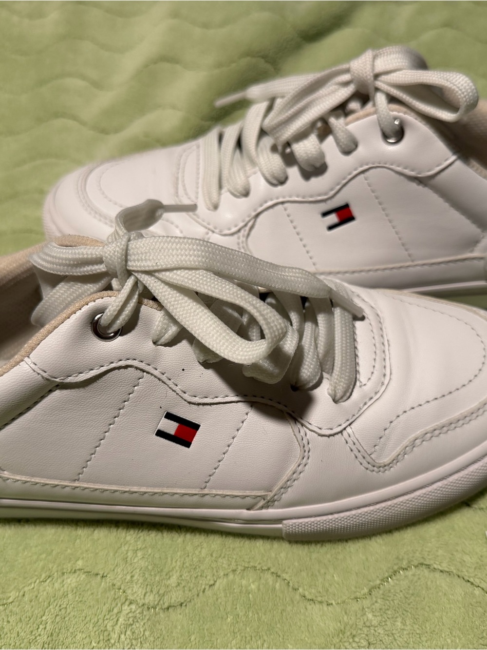 Tommy Hilfiger White Sneakers with Red & Blue Flag Detail
